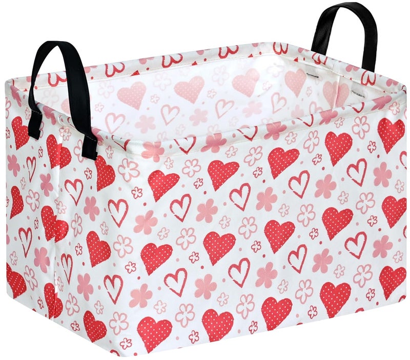 FUULOXE Rectangular Valentines Basket Storage Bin for Shelves Girls Gifts Baskets Foldable Box with Handles for Home Office Car Dormroom Valentine's Day Party Supplies - Image 1